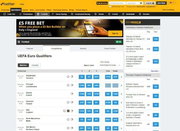 Betfair Pre-Match Offer Screenshot