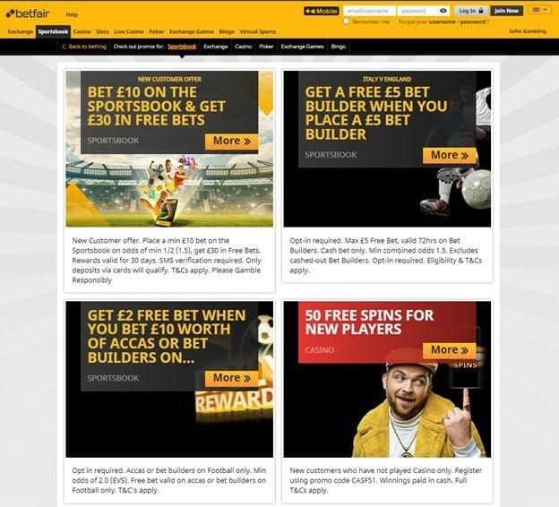 Betfair Promotions Screenshot