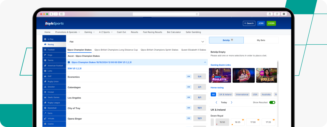 Boylesports website showing racing odds