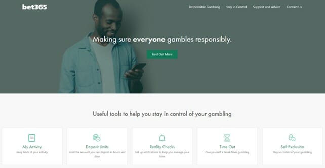 bet365 Gambling Responsibly page screenshot