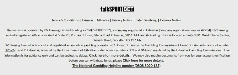 talkSPORT BET Footer Screenshot