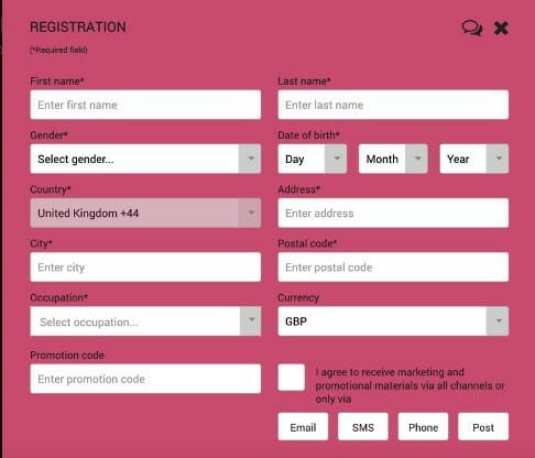 BetStorm Registration Screenshot