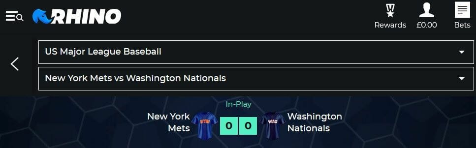 Rhino.bet In-Play Betting Screenshot